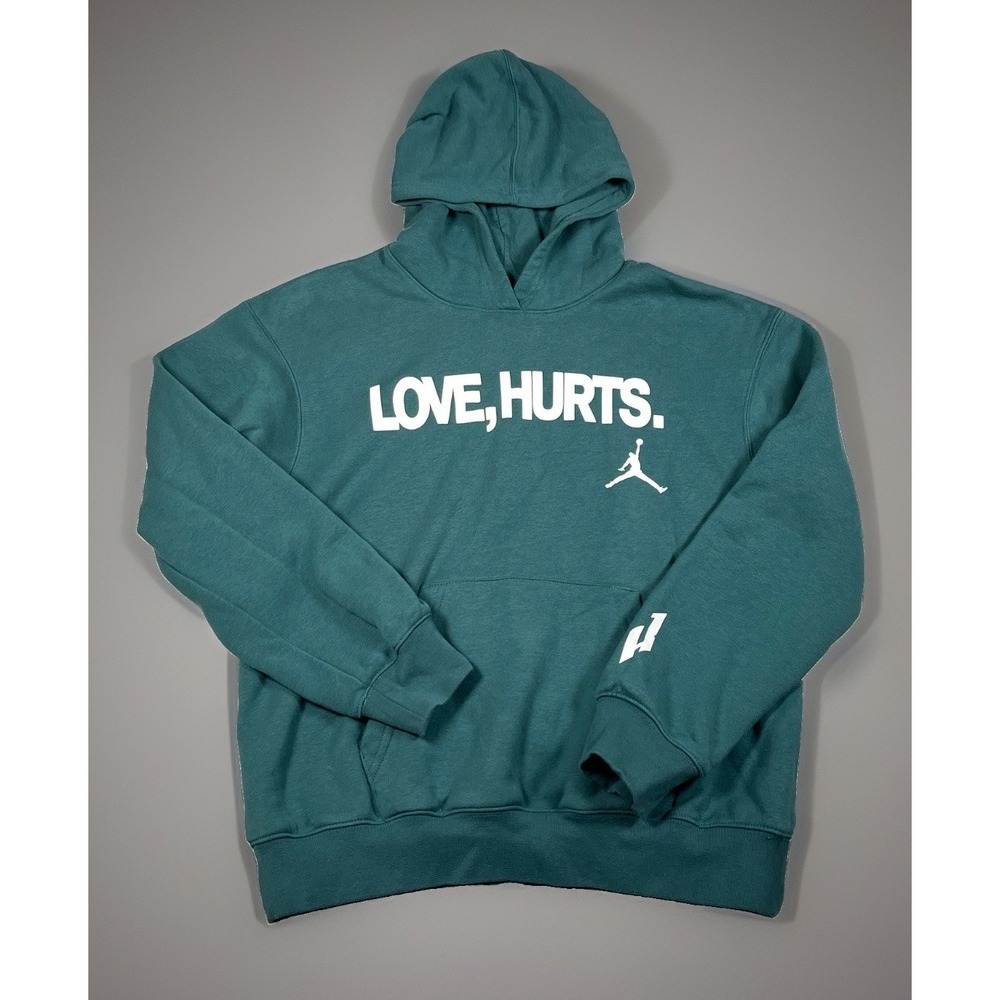 Jordan Jalen Hurts Love Hurts Hoodie Mens XS Green Fleece Pullover 676982-3JD